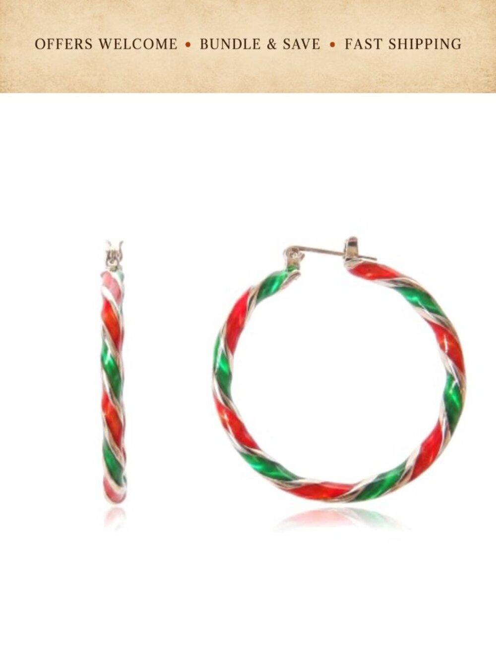 Christmas Hoop Earrings Brass Rhodium Plated Holiday Jewelry Gift